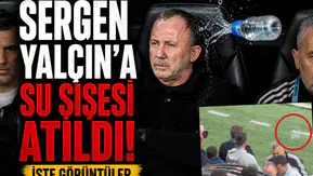 Sergen Yalçın'a su şişesi atıldı! İşte görüntüler