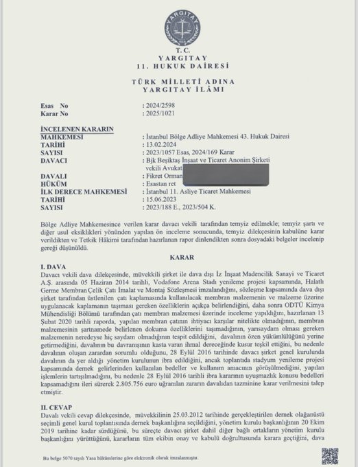 Eski Beşiktaş JK Başkanı Fikret Orman hakkında, Ahmet Nur Çebi yönetimi zamanında açılan dava zaman aşımından düştü.