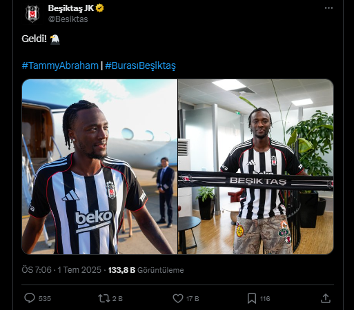Beşiktaş'tan Abraham Paylaşımı! Tammy Abraham