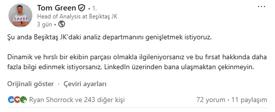 Beşiktaş Analiz Departmanı Genişliyor! tom green