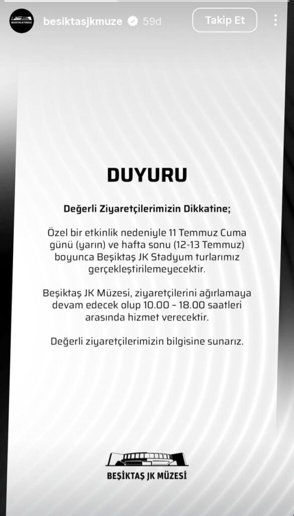 Stadyum Turlarına Etkinlik Arası 