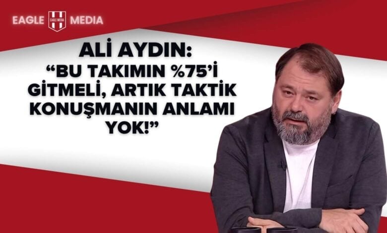 Spor yorumcusu Ali Aydın’ın Rabona YouTube kanalındaki Beşiktaş değerlendirmesine ait görsel. Üzerinde “Bu takımın %75’i gitmeli, artık taktik konuşmanın anlamı yok!” ifadesi yer alıyor.