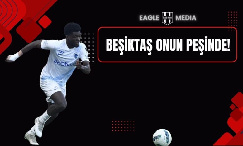 Genk forması giyen Christopher Bonsu Baah’ın top sürerken çekilmiş görseli. Yanında “Beşiktaş onun peşinde!” yazısı yer alıyor; Beşiktaş’ın genç yetenek için transfer hazırlığında olduğu vurgulanıyor.