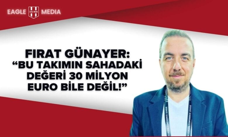 TRT Spor yorumcusu Fırat Günayer’in, Beşiktaş’ın sahadaki kadro değerini eleştirdiği habere ait görsel. Üzerinde “Bu takımın sahadaki değeri 30 milyon Euro bile değil” ifadesi yer alıyor.