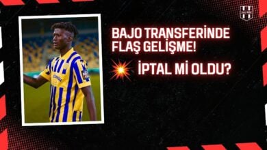 Bajo sarı-lacivert forma ile sahada, yanında “Bajo transferinde flaş gelişme! İptal mi oldu?” yazısı yer alıyor – Beşiktaş’ın transfer gündemindeki gelişmeleri yansıtan haber görseli.