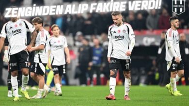 Beşiktaşlı futbolcular, Vodafone Park’ta Çaykur Rizespor’a kaybettikleri maç sonrası üzgün şekilde sahada yürürken; görselde “Zenginden alıp fakire verdi!” ifadesi yer alıyor. Takımın sezon boyu Anadolu’ya kaybettiği puanlar görsele yansıtılmış.