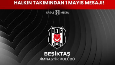 Beşiktaş logosunun yer aldığı görselde “Halkın Takımından 1 Mayıs Mesajı!” başlığı dikkat çekiyor. Siyah zemin üzerinde kulübün sosyal mesajı vurgulanıyor.