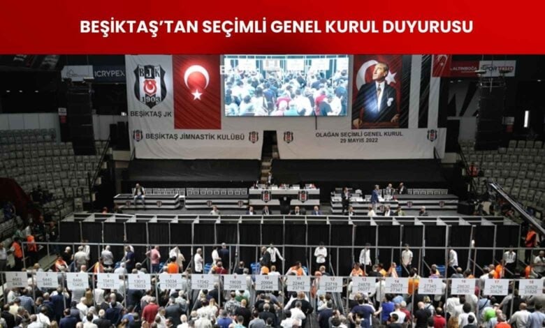 Beşiktaş JK Olağan Seçimli Genel Kurul Toplantısı 11 Mayıs’ta Yapılacak 1 Beşiktaş Jimnastik Kulübü’nün Olağan Seçimli Genel Kurul Toplantısı, çoğunluk sağlanamaması nedeniyle ikinci ve son toplantı olarak 11 Mayıs 2025 Pazar günü saat 10.00’da Türkiye Atletizm Federasyonu Ataköy Atletizm Salonu’nda gerçekleştirilecektir. Beşiktaş Jimnastik Kulübü’nün 11 Mayıs 2025 Pazar günü Ataköy Atletizm Salonu’nda yapılacak Olağan Seçimli Genel Kurul Toplantısı ile ilgili resmi duyuruyu temsil eden görsel.