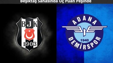Beşiktaş ve Adana Demirspor logoları yan yana; üst kısımda “Beşiktaş Sahasında Üç Puan Peşinde” başlığı yer alıyor. Görsel, Trendyol Süper Lig 35. hafta mücadelesinin maç önü bilgilerini temsil ediyor.