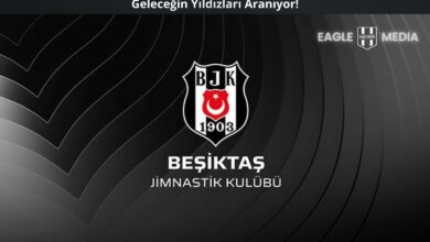 Siyah zemin üzerine Beşiktaş Jimnastik Kulübü logosu yer alıyor. Üstte “Geleceğin Yıldızları Aranıyor!” başlığı ve sağ üstte Eagle Media logosu bulunuyor.