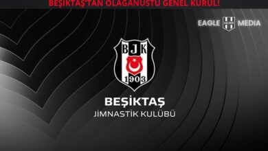 Beşiktaş Jimnastik Kulübü’nün siyah zemin üzerinde kulüp logosunun yer aldığı, üst kısmında “Beşiktaş’tan Olağanüstü Genel Kurul!” başlığı bulunan resmi Eagle Media görseli.