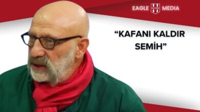 Milliyet yazarı Bilal Meşe, Beşiktaş'ın genç yıldızı Semih Kılıçsoy'a hitaben "Kafanı kaldır Semih" mesajını verdiği görsel; arka planda kırmızı-beyaz zemin ve Eagle Media logosu ile desteklenmiş tasarım.
