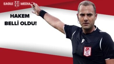 Siyah hakem formasıyla Çağdaş Altay’ın yer aldığı görsel; üst bölümde Eagle Media logosu ve “Hakem Belli Oldu!” başlığı ile hazırlanmış kapak tasarımı.