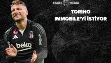 Siyah forma giymiş Beşiktaşlı futbolcu Ciro Immobile gülümserken, sağ üstte "Torino Immobile’yi istiyor" başlığı ve Eagle Media logosu yer alıyor.