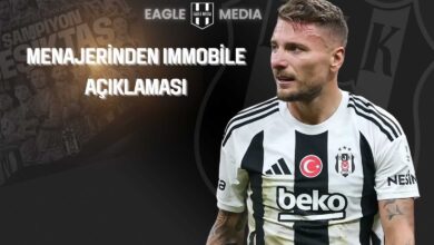 Beşiktaş formasıyla görüntülenen Ciro Immobile'nin yer aldığı görsel; arka planda takım arkadaşları, ön planda ise “Menajerinden Immobile Açıklaması” yazısı yer alıyor.