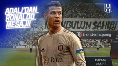 Beşiktaş formasıyla Cristiano Ronaldo montajı ve arka planda “İstanbul’un Sahibi” pankartı; görselde “Adalı’dan Ronaldo mesajı!” başlığı yer alıyor.