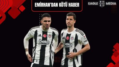 Siyah arka plan üzerinde Beşiktaş forması giyen Emirhan Topçu ve Salih Uçan’ın yer aldığı görsel; üst bölümde Eagle Media logosu ve “Emirhan’dan Kötü Haber” başlığı ile hazırlanmış kapak görseli.