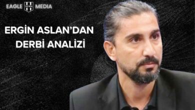 Ergin Aslan’ın Beşiktaş-Fenerbahçe derbisine yönelik analizini içeren haber görseli; siyah zemin üzerine "Ergin Aslan’dan Derbi Analizi" yazısı ve sağ tarafta Ergin Aslan’ın düşünceli yüz ifadesiyle yer aldığı bir portre.