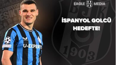 Ferran Jutglà, Club Brugge formasıyla kameraya gülümserken; görselde “İspanyol Golcü Hedefte!” başlığı yer alıyor, arka planda Beşiktaş logosu ve takım teması bulunuyor.