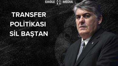 Beşiktaş Başkanı'nın yer aldığı görselde, "Transfer Politikası Sil Baştan" başlığı dikkat çekiyor; Rizespor yenilgisi sonrası kulübün transfer stratejisinde köklü değişiklikler gündemde.