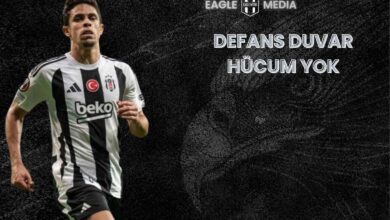 Beşiktaş formasıyla sahada koşan savunma oyuncusu Gabriel Paulista, arka planda kartal silüeti ve “Defans Duvar, Hücum Yok” başlığıyla Beşiktaş’ın 2024/25 sezonundaki hücum sorunlarına dair görsel.