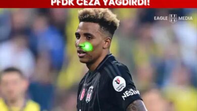Beşiktaşlı futbolcu Gedson Fernandes’in maç sırasında yüzüne lazer tutulurken çekilen fotoğraf; üstte “PFDK Ceza Yağdırdı!” başlığı yer alıyor.