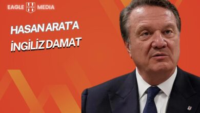 Turuncu zemin üzerinde “Hasan Arat’a İngiliz Damat” başlıklı haber görseli. Sağda Beşiktaş’ın eski yöneticisi Hasan Arat yer alıyor. Görsel, Zeynep Arat’ın evliliği ve ailenin Bodrum’da düzenleyeceği düğünle ilgili haberi temsil ediyor.