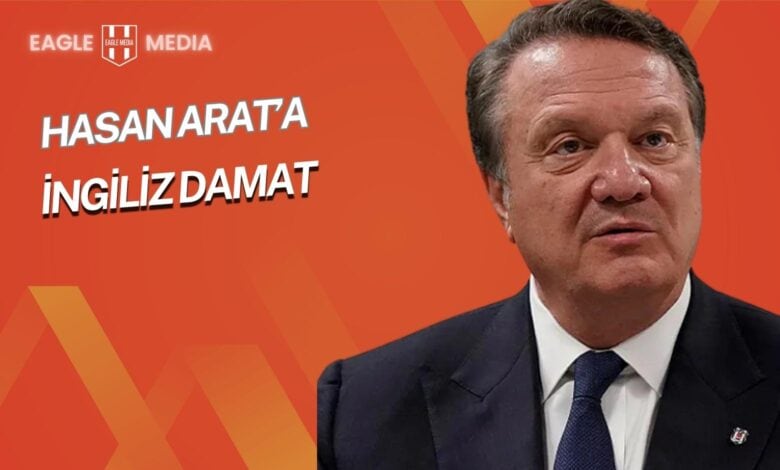 Turuncu zemin üzerinde “Hasan Arat’a İngiliz Damat” başlıklı haber görseli. Sağda Beşiktaş’ın eski yöneticisi Hasan Arat yer alıyor. Görsel, Zeynep Arat’ın evliliği ve ailenin Bodrum’da düzenleyeceği düğünle ilgili haberi temsil ediyor.