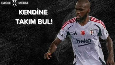 Beşiktaş forması giyen Jean Onana'nın yer aldığı görselde, siyah arka plan üzerinde “Kendine Takım Bul!” ifadesi yer alıyor. Görsel, Eagle Media'nın Beşiktaş transfer gündemini konu alan haberine ait.