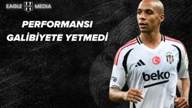 Beşiktaş formasıyla Çaykur Rizespor karşısında gol atan Joao Mario, “Performansı galibiyete yetmedi” başlığı eşliğinde görselde yer alıyor. Siyah zemin önünde Beşiktaş’ın beyaz formasıyla görüntülenmiş.