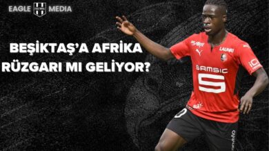 Siyah arka plan üzerinde “Beşiktaş’a Afrika Rüzgarı mı Geliyor?” yazısı ve sağ tarafta kırmızı Rennes formasıyla koşan Kamaldeen Sulemana’nın yer aldığı haber görseli. Görsel, Beşiktaş’ın transfer gündemindeki Ganalı oyuncuya dair haberi temsil ediyor.