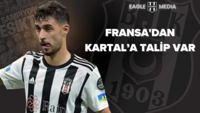 Beşiktaş forması giyen Kartal Kayra Yılmaz'ın siyah arka planlı görseli, "Fransa’dan Kartal’a Talip Var" başlığıyla transfer haberini simgeliyor.