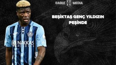 Adana Demirspor forması giyen Maestro, siyah arka plan önünde yer alıyor. Görselin sağ kısmında “Beşiktaş Genç Yıldızın Peşinde” yazısı bulunuyor.