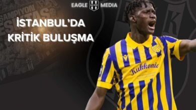 Dunajska Streda formasıyla mücadele eden Mahmudu Bajo’nun saha içindeki mücadeleci pozu, arka planda Beşiktaş logoları ve “İstanbul’da Kritik Buluşma” başlığı yer almakta. Beşiktaş’ın transfer listesinde yer alan genç oyuncunun İstanbul’daki transfer görüşmeleri öne çıkarılıyor.