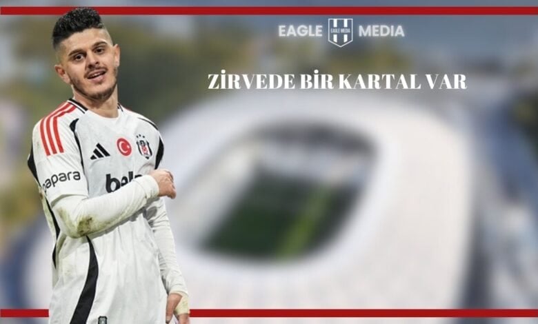 Beşiktaş formasıyla mücadele eden Milot Rashica, Süper Lig'de driplinge karşı en fazla top kazanan kanat oyuncusu oldu. Arka planda Beşiktaş Stadyumu bulanık şekilde görülüyor.