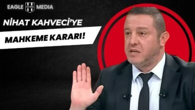 Nihat Kahveci takım elbiseli ve elini kaldırmış bir pozda; üstte “Nihat Kahveci’ye Mahkeme Kararı!” başlığı yer alıyor.