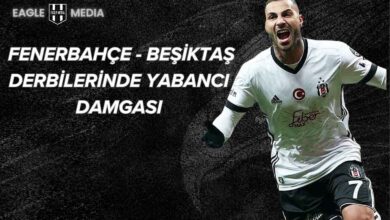 Beşiktaş formasıyla gol sevincini yaşayan Ricardo Quaresma'nın yer aldığı görselde, “Fenerbahçe - Beşiktaş derbilerinde yabancı damgası” yazısı yer alıyor.