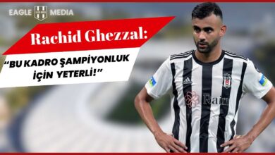 Beşiktaş formasıyla sahada elleri belinde duran Rachid Ghezzal; arka planda flu stadyum manzarası, üstte Eagle Media logosu ve “Bu kadro şampiyonluk için yeterli!” başlıklı kırmızı-beyaz grafik yer almakta.