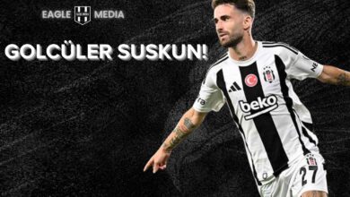 Beşiktaş forması giyen Portekizli futbolcu Rafa Silva, siyah arka plan üzerinde kutlama yaparken görülüyor. Görselin üst kısmında “Golcüler Suskun!” yazısı yer alıyor. Rafa Silva’nın sezon genelindeki etkili performansı vurgulanıyor.