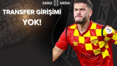 Göztepe forması giyen Romulo Cardoso'nun aksiyon halinde göründüğü görselin sol tarafında Beşiktaş arması ve “Transfer Girişimi Yok!” ifadesi yer alıyor; Beşiktaş’ın Romulo transfer iddialarını yalanladığı haberiyle bağlantılı görsel.