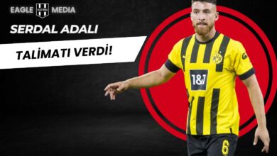 Beşiktaş Başkanı Serdal Adalı’nın talimatıyla transfer gündemine alınan Borussia Dortmundlu Salih Özcan'ın yer aldığı görsel. Siyah zeminde, sol üstte "Serdal Adalı talimatı verdi!" ifadesi, sağda ise sarı-siyah formasıyla Salih Özcan bulunuyor.