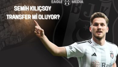 Beşiktaş formasıyla Semih Kılıçsoy’un Utrecht transferi iddialarına dair haber görseli; arkada Beşiktaşlı futbolcular ve kulüp arması yer alıyor.