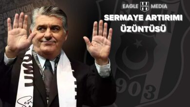 Beşiktaş Başkanı Serdal Adalı’nın siyah-beyaz atkısıyla taraftara el salladığı görsel; arka planda Beşiktaş logosu ve üst bölümde “Sermaye Artırımı Üzüntüsü” başlığı ile hazırlanmış kapak görseli.