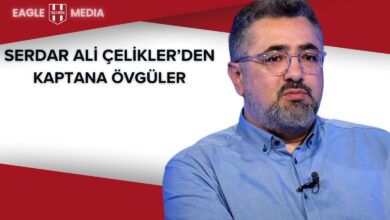 Spor yorumcusu Serdar Ali Çelikler’in yayındaki görüntüsü; üstte “Serdar Ali Çelikler’den Kaptana Övgüler” başlığı yer alıyor.