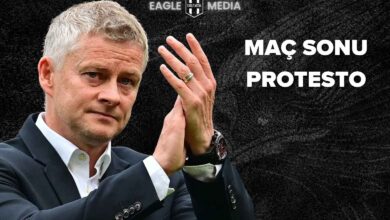 Beşiktaş teknik direktörü Ole Gunnar Solskjaer, Rizespor maçının ardından tribünleri alkışlarken protesto ediliyor; arka planda “Maç Sonu Protesto” başlığı yer alıyor.