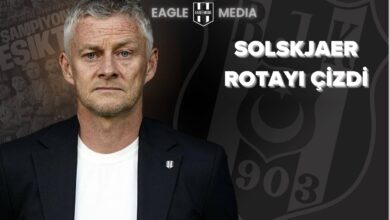 Beşiktaş Teknik Direktörü Ole Gunnar Solskjaer ciddi bir ifadeyle kamera karşısında, arka planda Beşiktaş arması ve “Solskjaer Rotayı Çizdi” yazısıyla birlikte; transfer ve kadro planlamasını anlatan bir görsel.