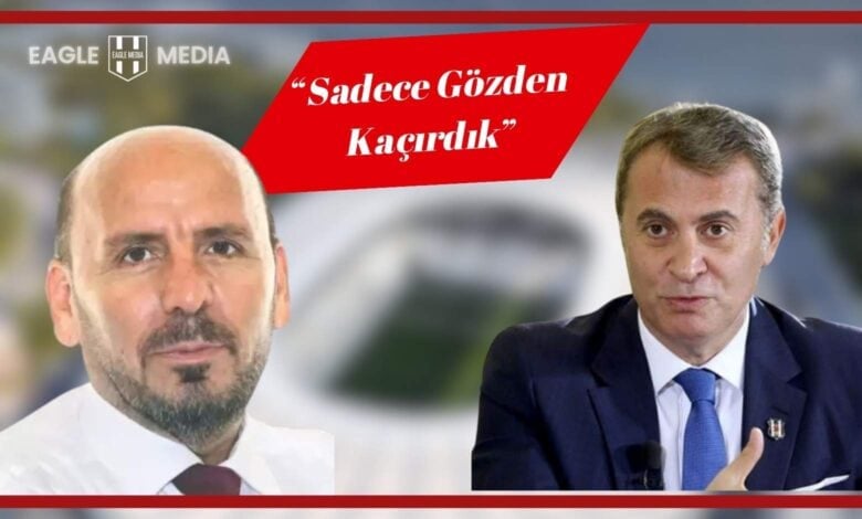 Gazeteci Atilla Türker (solda) ve Beşiktaş eski başkanı Fikret Orman (sağda), “Sadece Gözden Kaçırdık” başlığı altında aynı görselde yer alıyor. Arka planda flu bir stat görüntüsü ve üstte Eagle Media logosu bulunuyor.