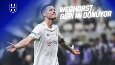 Beşiktaş formasıyla gol sevinci yaşayan Wout Weghorst’un yer aldığı görsel. Üzerinde "Weghorst, geri mi dönüyor bekliyor" yazısı ve Eagle Media logosu bulunuyor.