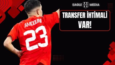 sviçre Milli Takımı formasıyla sırtı dönük şekilde görülen Zeki Amdouni, 23 numaralı formasıyla gol sevinci yaşarken; sağ üstte "Transfer İhtimali Var!" yazısı ve Eagle Media logosu yer alıyor.