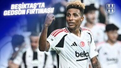 Beşiktaş formasıyla sahada kutlama yapan Gedson Fernandes, 2024-2025 sezonundaki gol sevinci sırasında.
